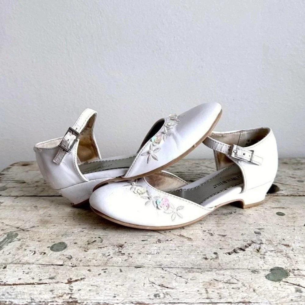 Christie & Jill Girls Size 1M White Isla Floral Heel Dress Shoes